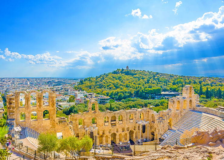 Athens Temple of the Ancient theater of Herodes under Acropolis of Athens