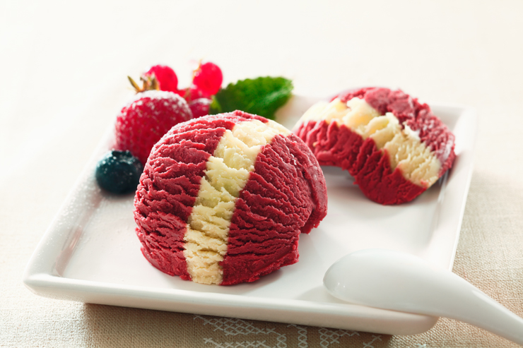 fruity variegated berry icecream with a distinctive vanilla stripe up the centre