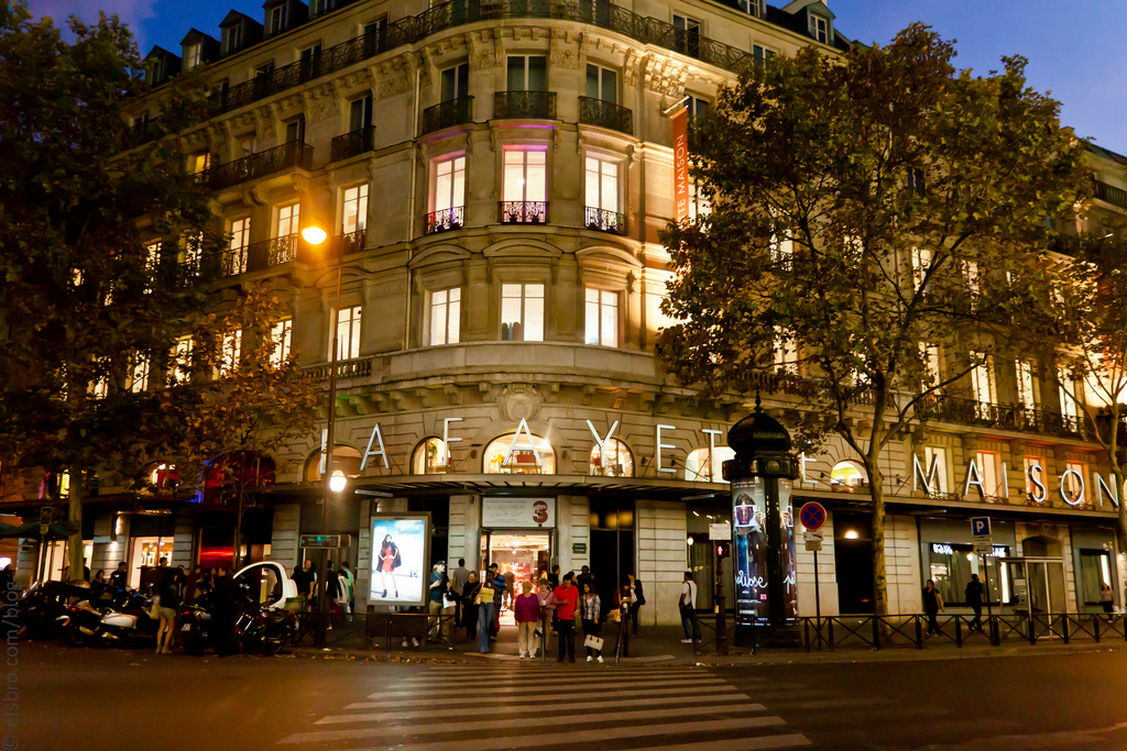 Lafayette Maison Paris Exterior view at night