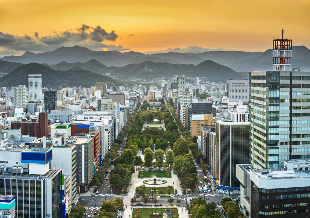 Cityscape of Sapporo, Japan at odori Park