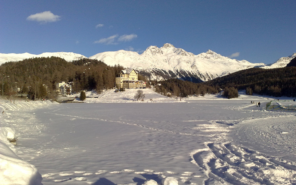 lake in St Moritz. All frozen over for winter.