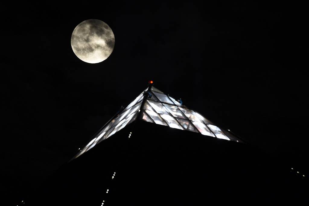 The supermoon on top of the Luxor Hotel and Casino in Las Vegas