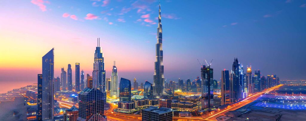 Aerial view of the iconic skyscrapers of Dubai
